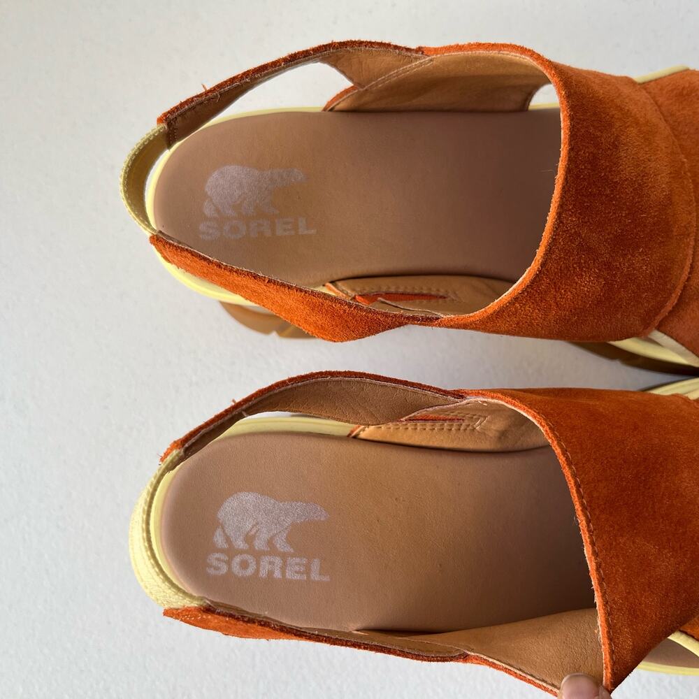 Sorel Joanie lll Sandals Women's 10.5 Orange Suede Slingback Wedge Platform NEW - Picture 8 of 13